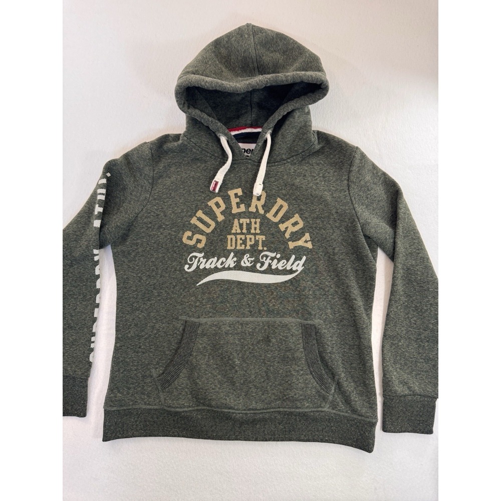 Superdry Track & Field Womens Hoodie Size 12 XL Green Spelled Out Casual Outdoor